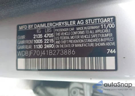 2001 Mercedes-Benz E 430 from USA, damaged, VIN WDBJF70J41B273886